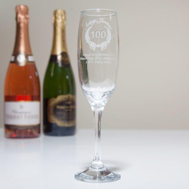 Personalised 100th Birthday Champagne Flute Gift Wreath Design