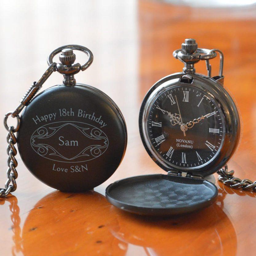 Engraved Black 18th Birthday Pocket Watch