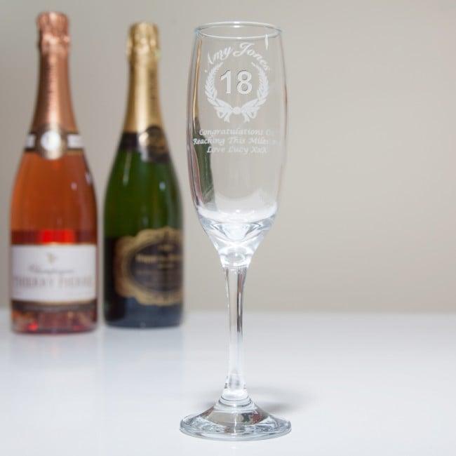 Engraved 18th Birthday Gift Wreath Champagne Flute