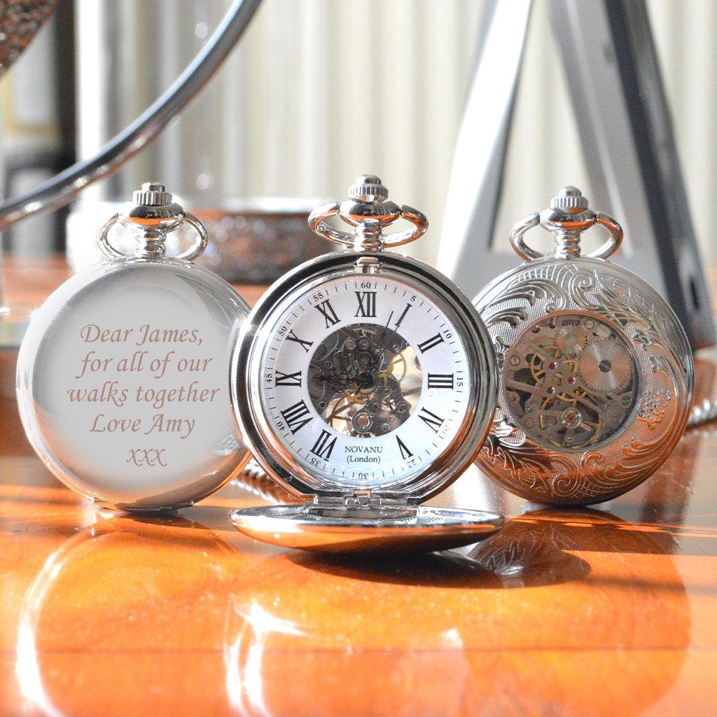 Silver Engraved Pocket Watch With Antique Style Back