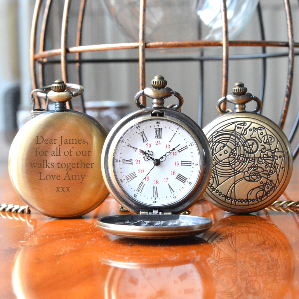 Engraved Bronze Pocket Watch Constellation Design