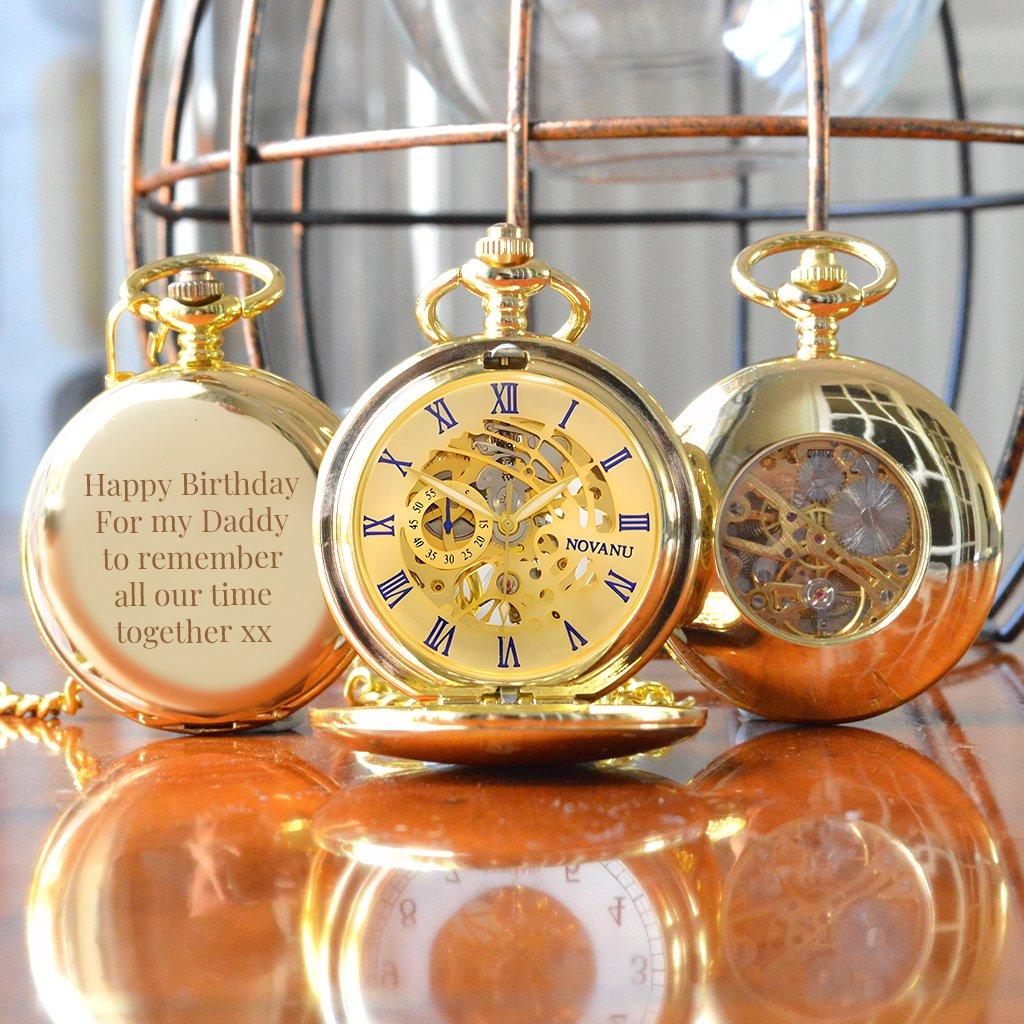 Gold Personalised Pocket Watch with Roman Numerals