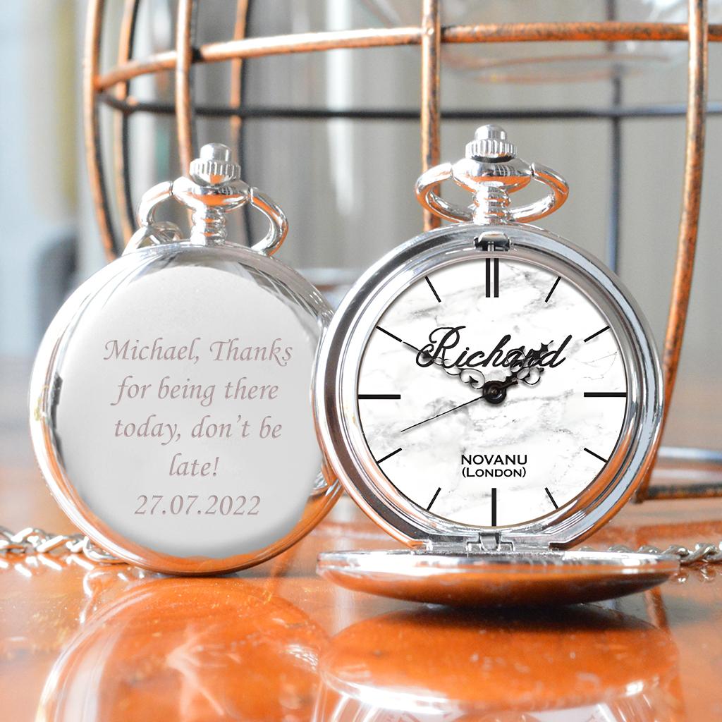 Personalised 50th Birthday Pocket Watch Marble Design