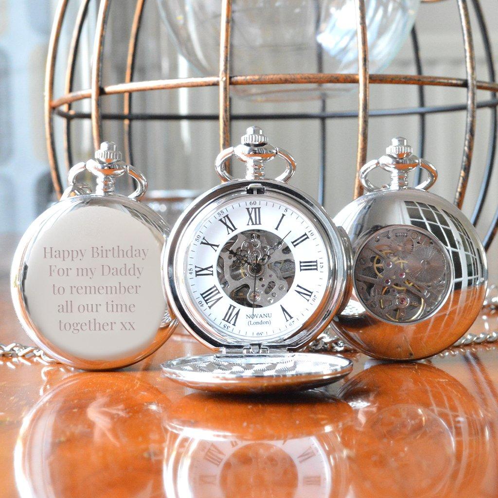 Silver Engraved Pocket Watch With Windowed Back