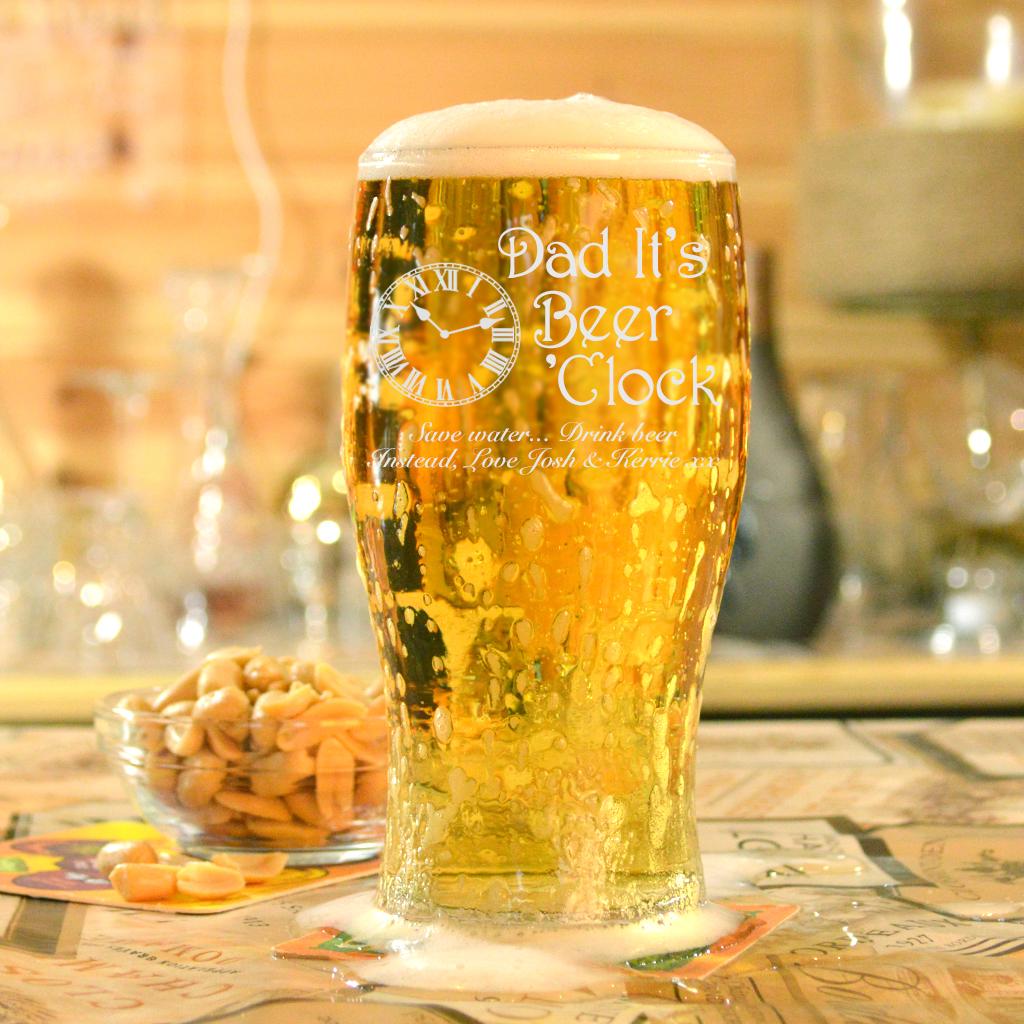 Personalised Dad Its Beer O'clock Pint Glass