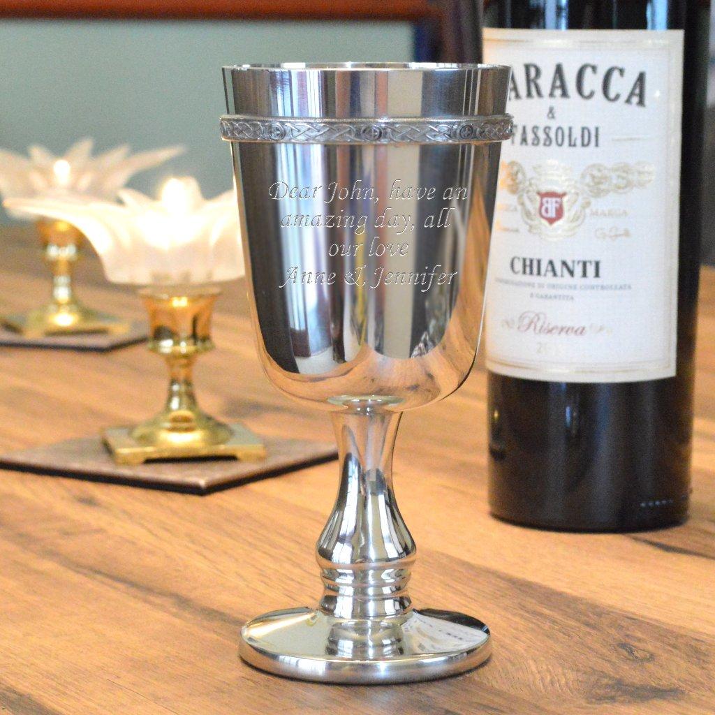 Personalised Medieval Pewter Wine Goblet Celtic Design