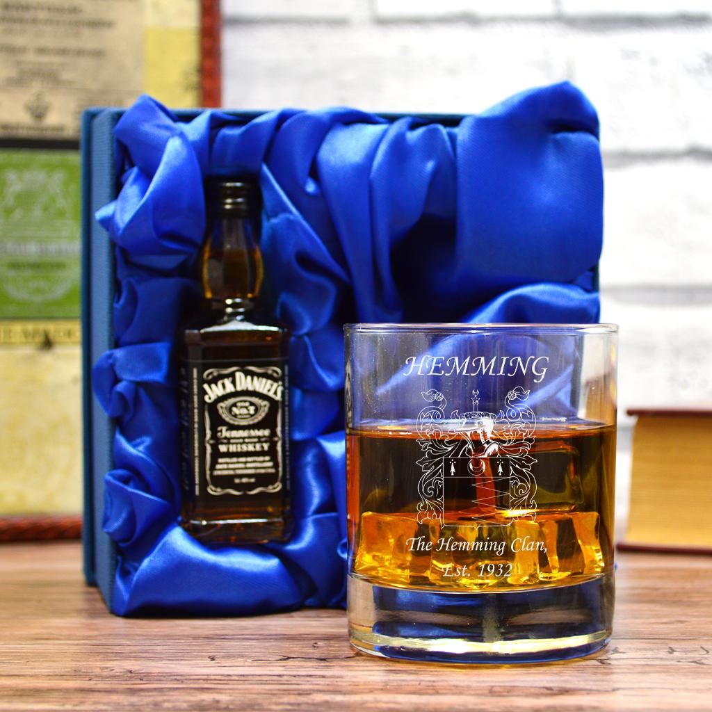 Personalised Whisky Glass With Your Family Crest Gift Set