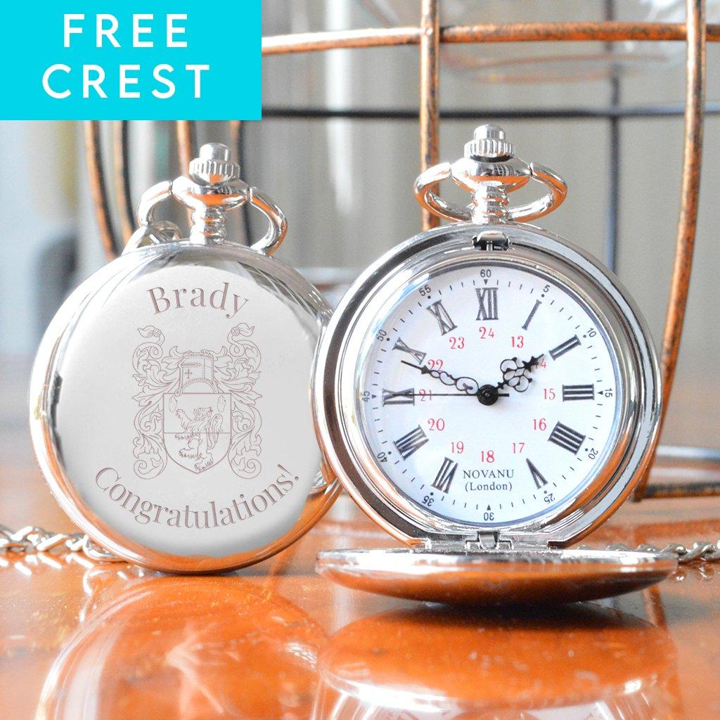 Silver Personalised Pocket Watch With Engraved Free Family Crest