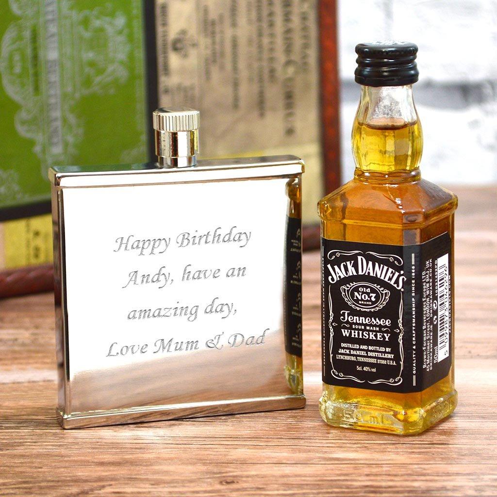 Mini Jack Daniels Gifts Set with Engraved 2oz Hip Flask