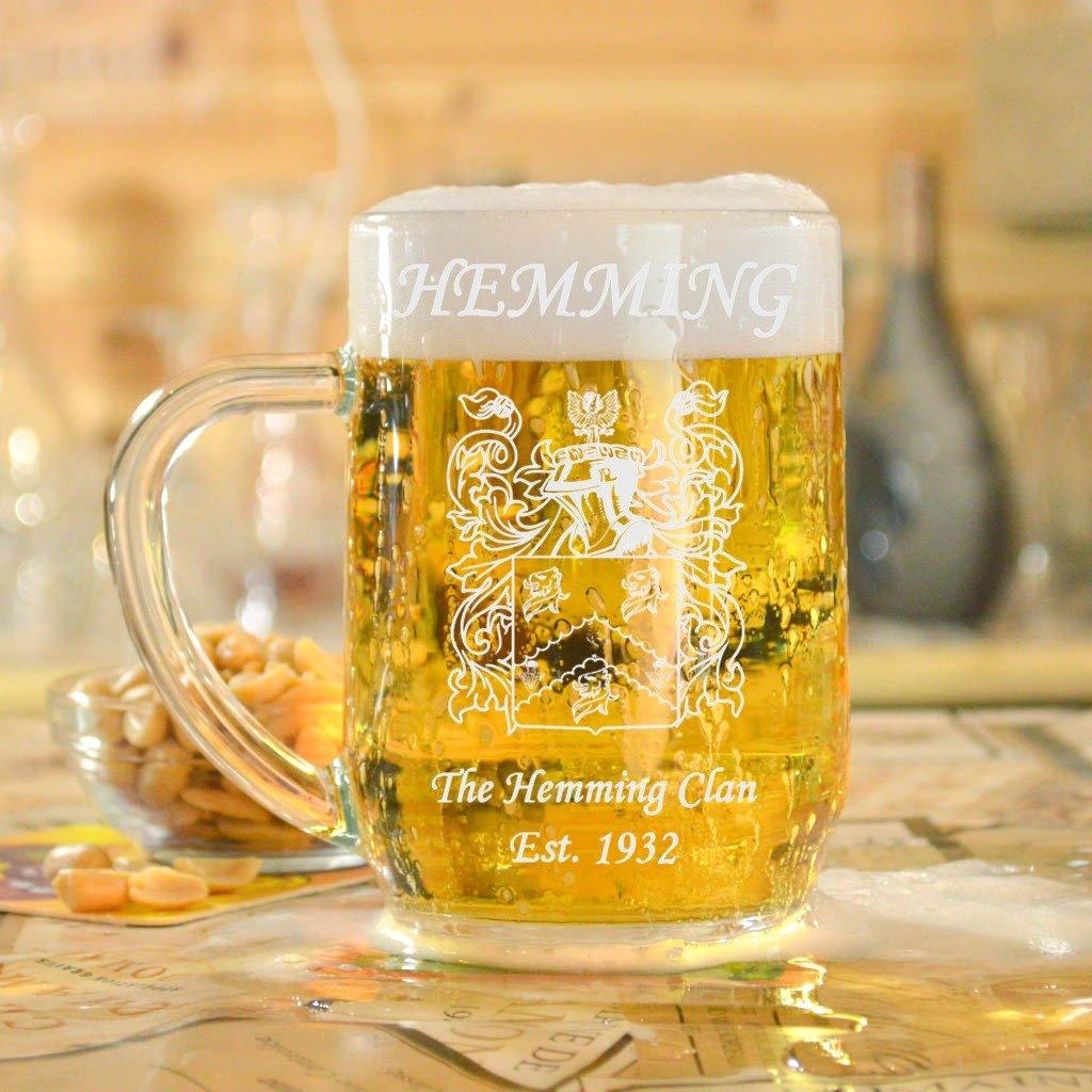 Personalised Glass Tankard With Your Family Crest