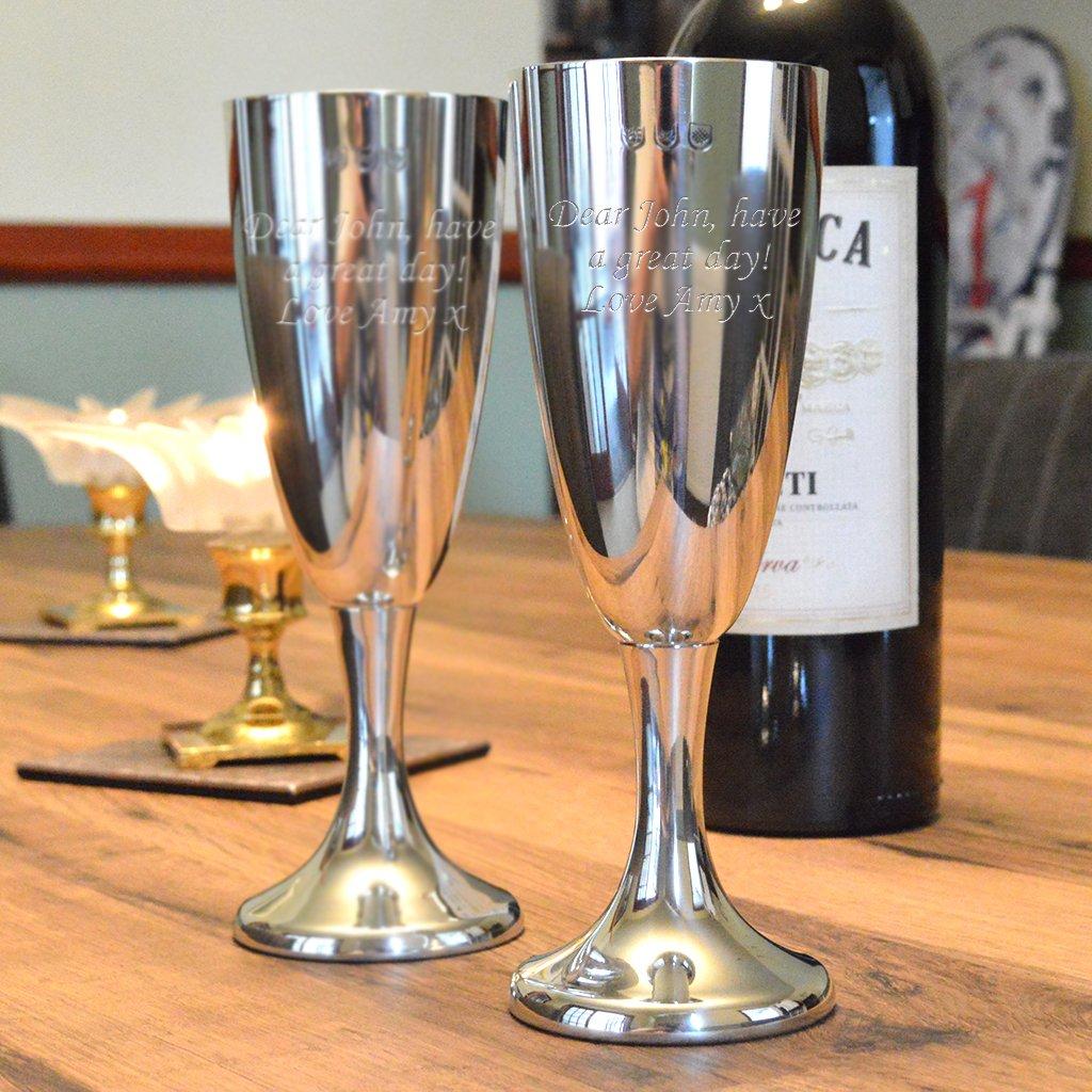 Engraved Pewter Champagne Flutes in Gift Box