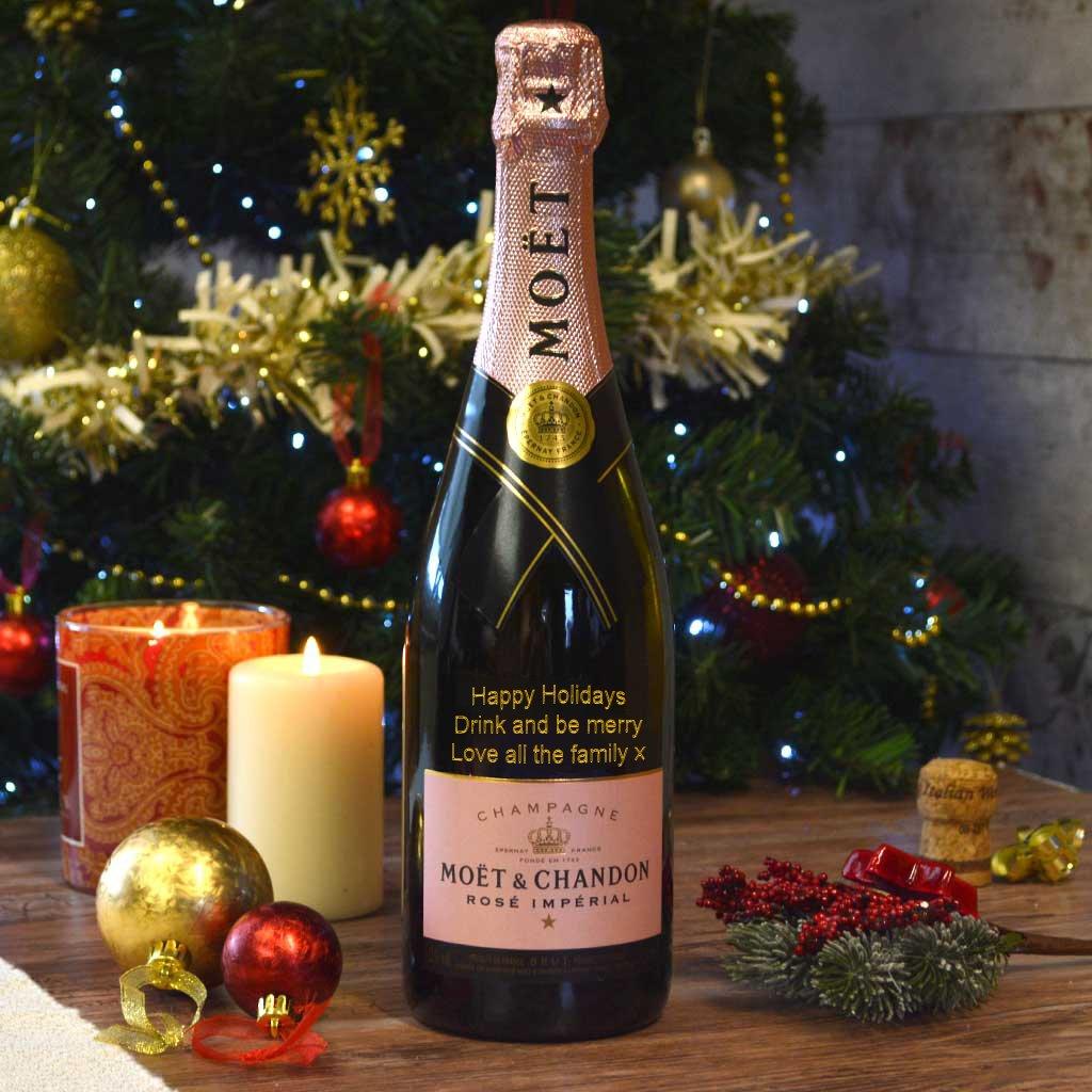 Engraved Rose Moet Champagne Christmas Gift