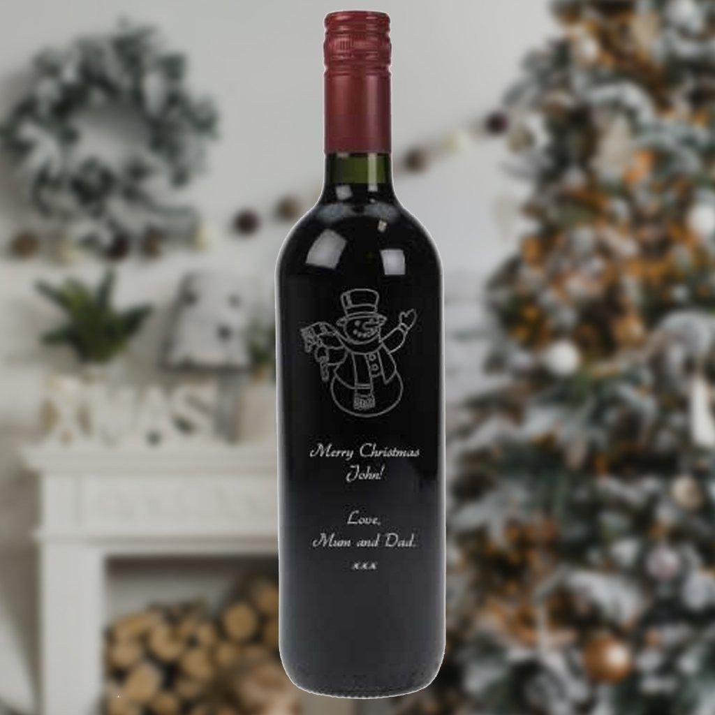 Engraved Christmas Wine with Snowman Gift