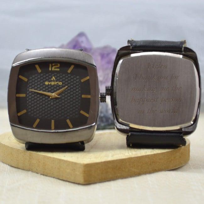 Engraved Wrist Watch Square Dial