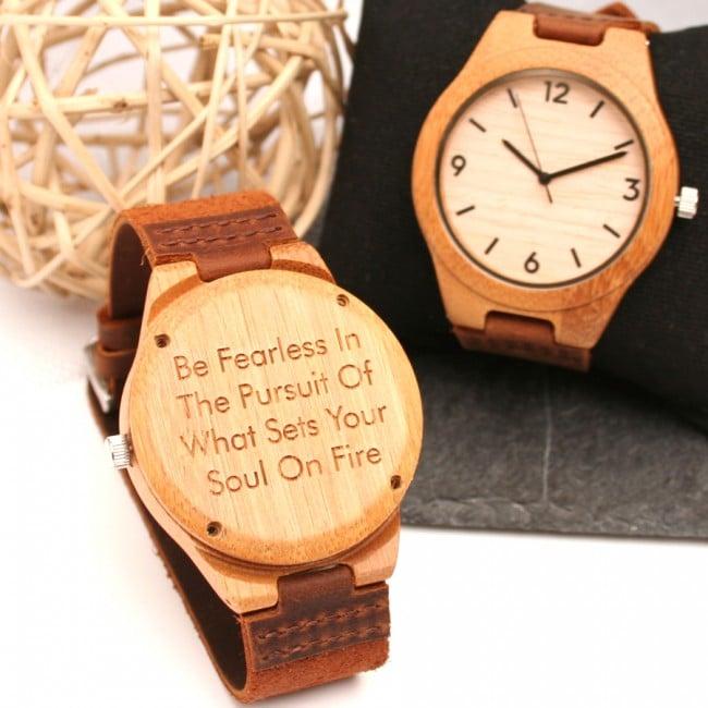 Personalised Bamboo Wrist Watch With Engraved Message