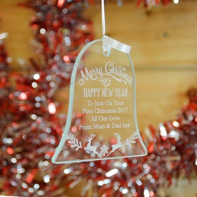 Personalised Bell Shaped Bauble Gift With Christmas Design