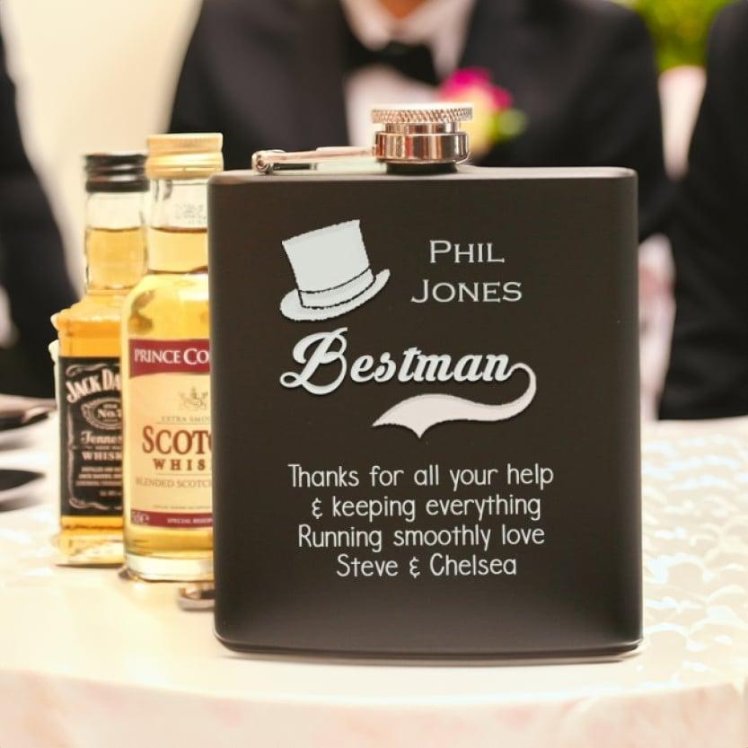 Stylish Black Personalised Best Man Hip Flask Gift