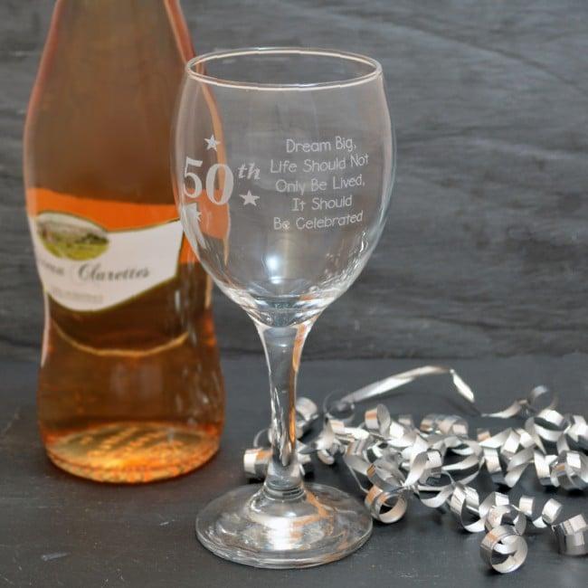 Engraved Birthday Wine Glass Gift Stars Design