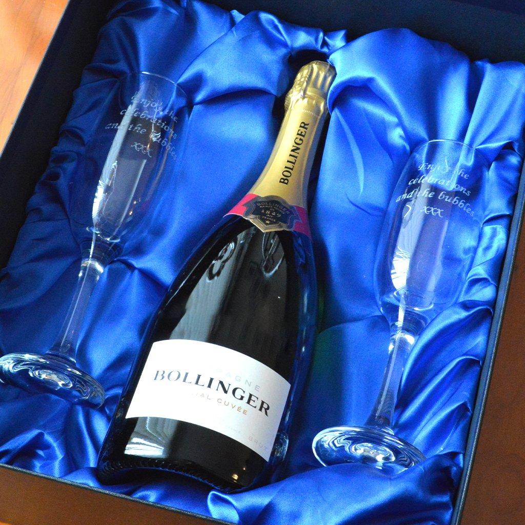 Bollinger Champagne with Engraved Flutes in Presentation Box