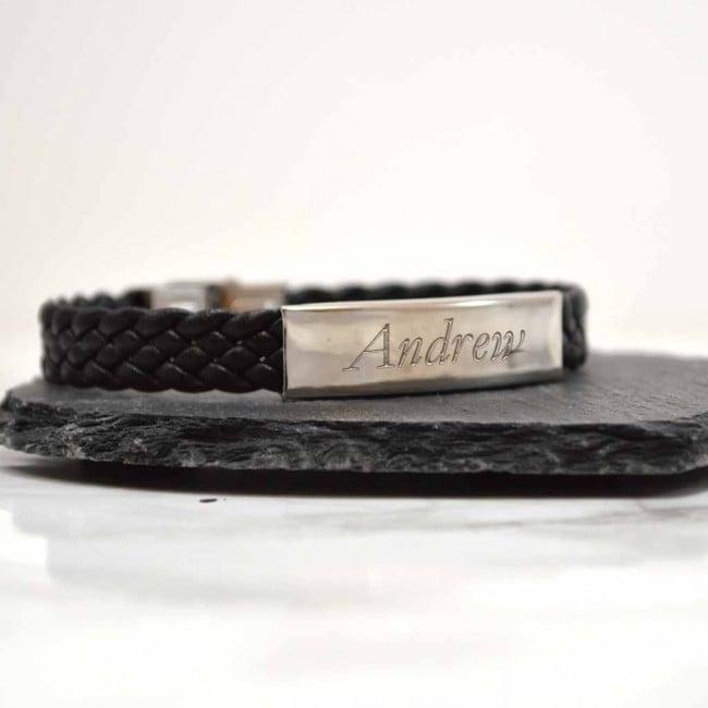 Personalised Bracelet with Leather Strap Gift For Boyfriend