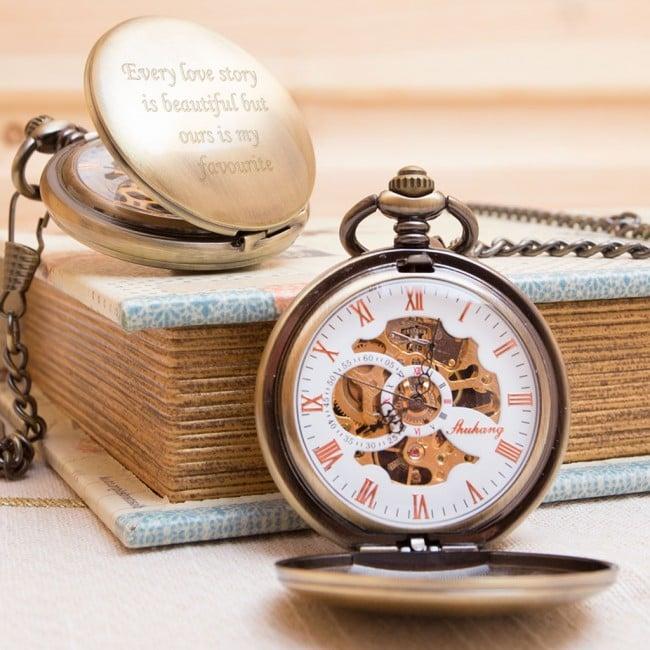 Engraved Bronze Pocket Watch Single Opening