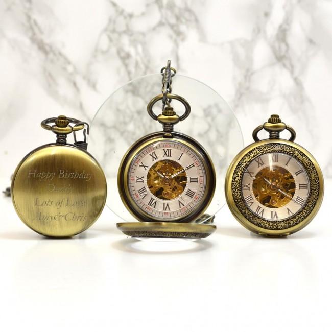 Bronze Personalised Pocket Watch With Magnifying Lid