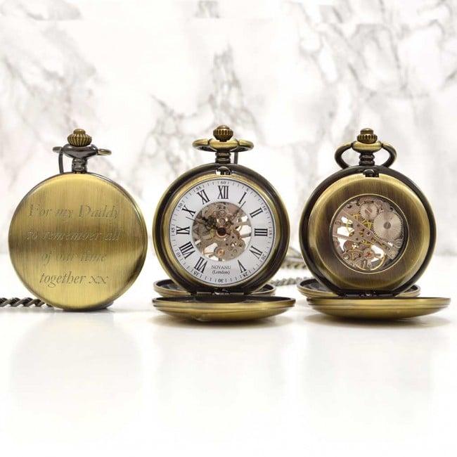 Engraved Pocket Watch Twin Opening Bronze