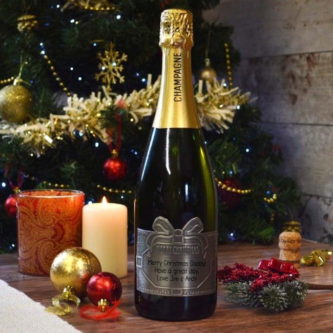 Engraved Champagne Pewter Present Design Christmas Gift