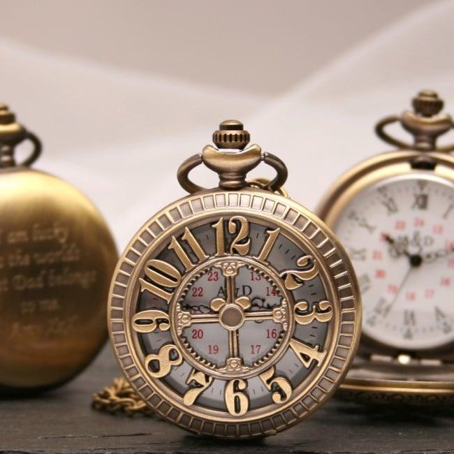 Engraved Bronze Pocket Watch Pierced Numbers