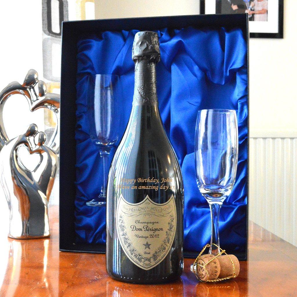 Engraved Dom Perignon Gift Set with Champagne Flutes