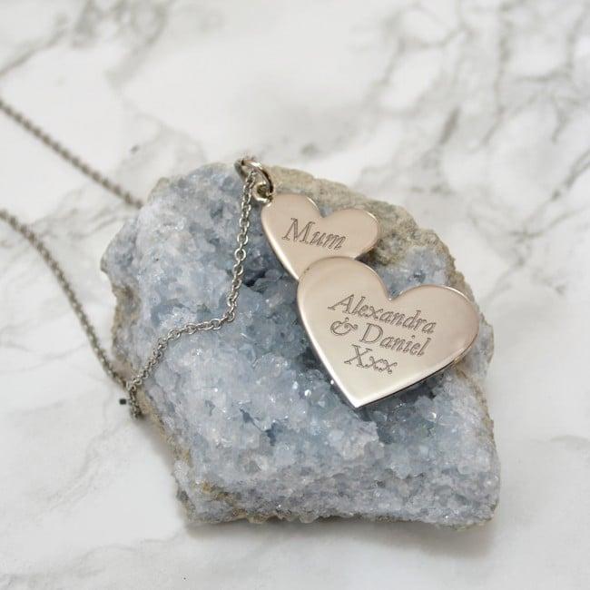 Personalised Twin Heart Necklace For Mum