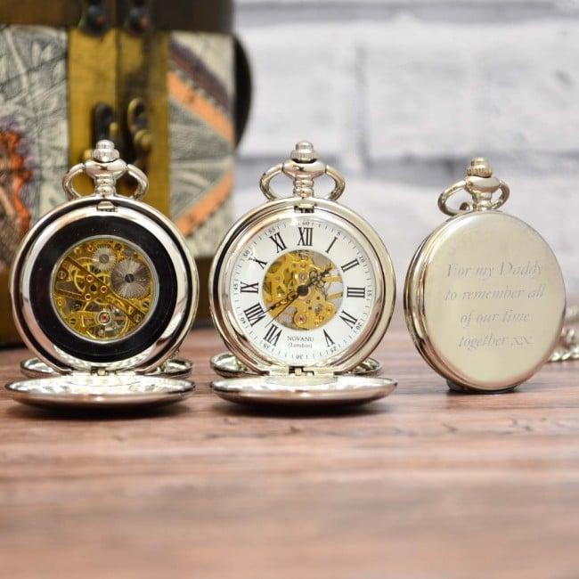 Engraved Twin Opening Mechanical Pocket Watch