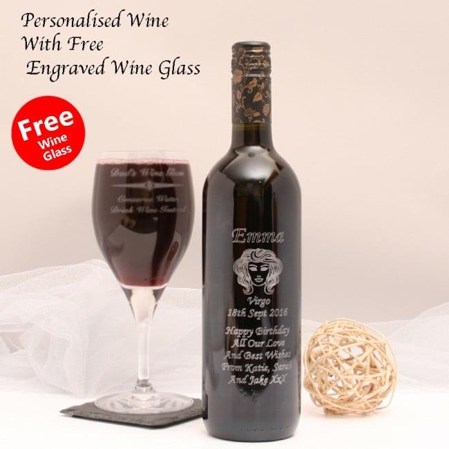 Personalised Zodiac Engraved Wine With Free Engraved Glass!