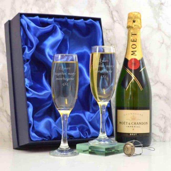 Personalised Engraved Champagne Flutes in Satin Lined Box