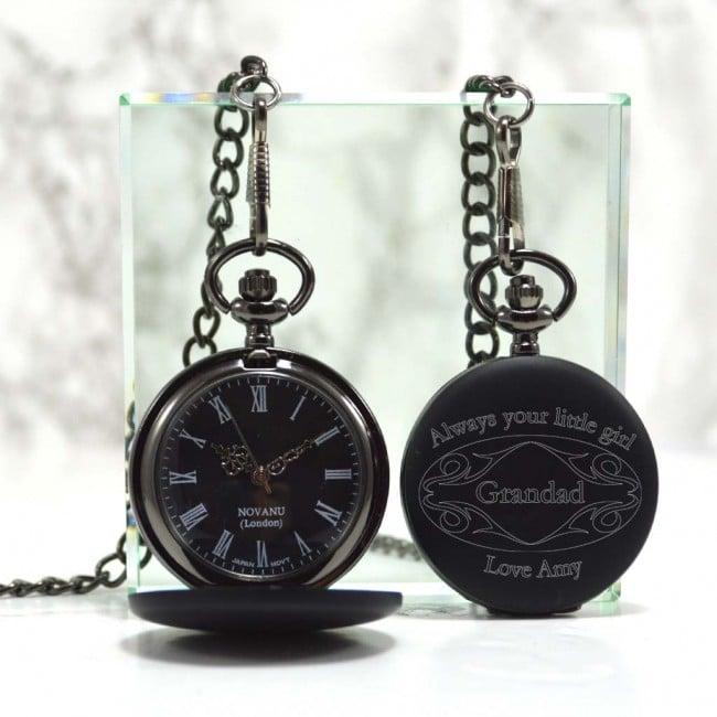 Black Personalised Pocket Watch Gift For Grandad