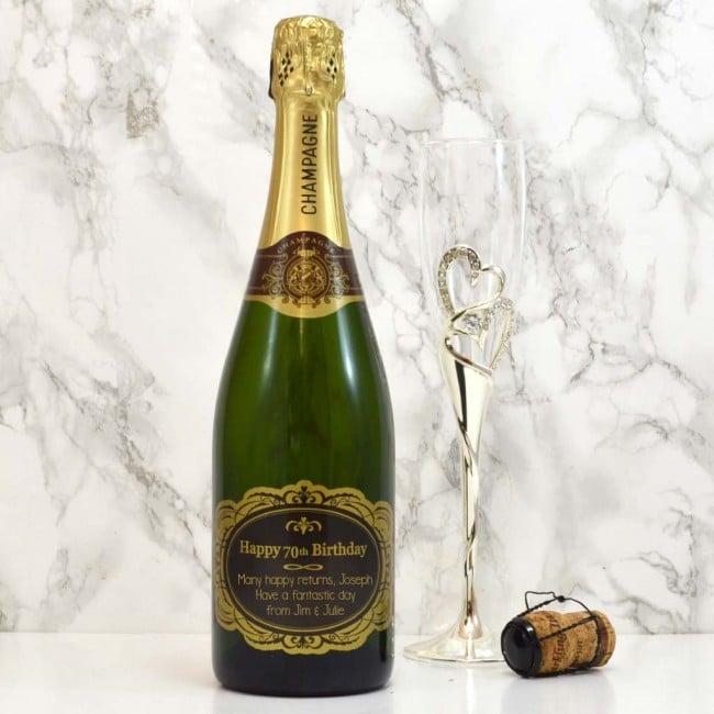 70th Birthday Champagne Gift With Customised Label