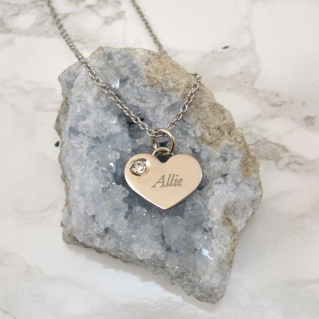 Personalised Heart Necklace With Crystal