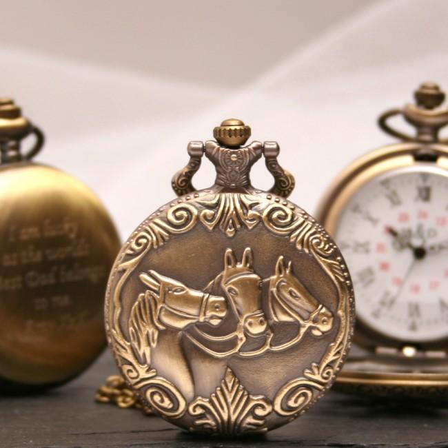 Personalised Bronze Pocket Watch With Horses Design