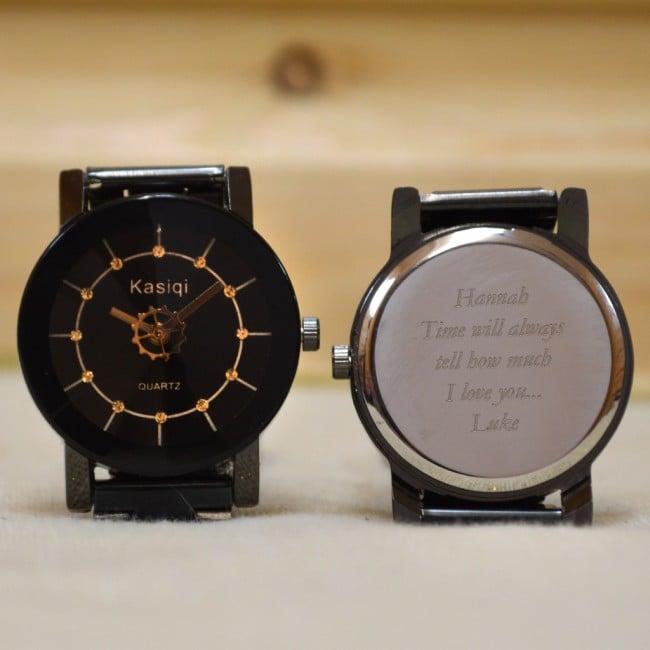 Ladies Black Personalised Wrist Watch