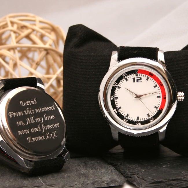 Engraved Wrist Watch Red and Black