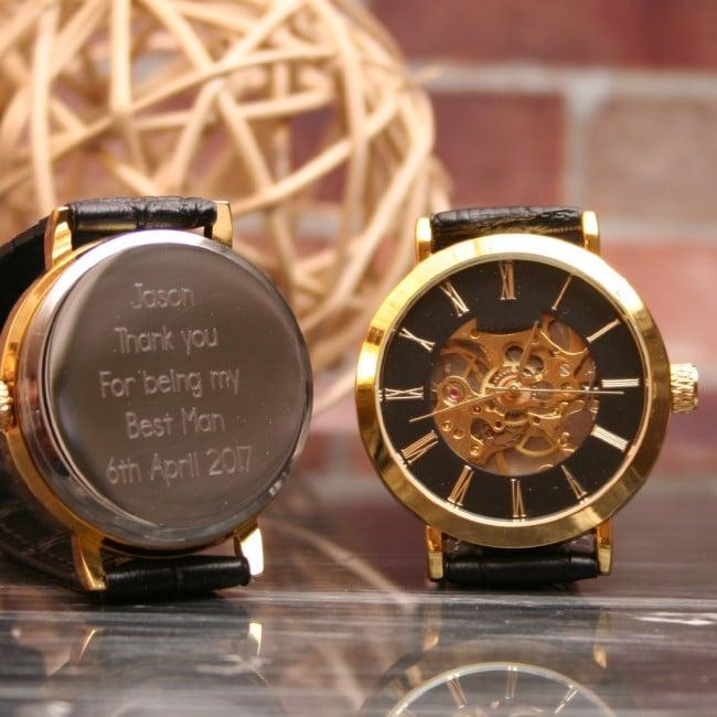 Gents Gold And Black Personalised Wrist Watch