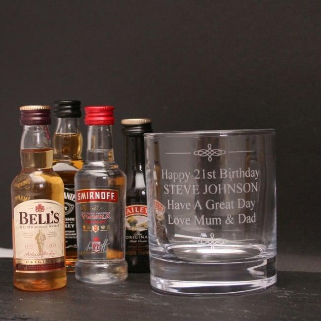 Miniature Spirit Gift Set with Personalised Whisky Glass