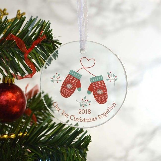 Personalised Christmas Glass Bauble Mitten Design