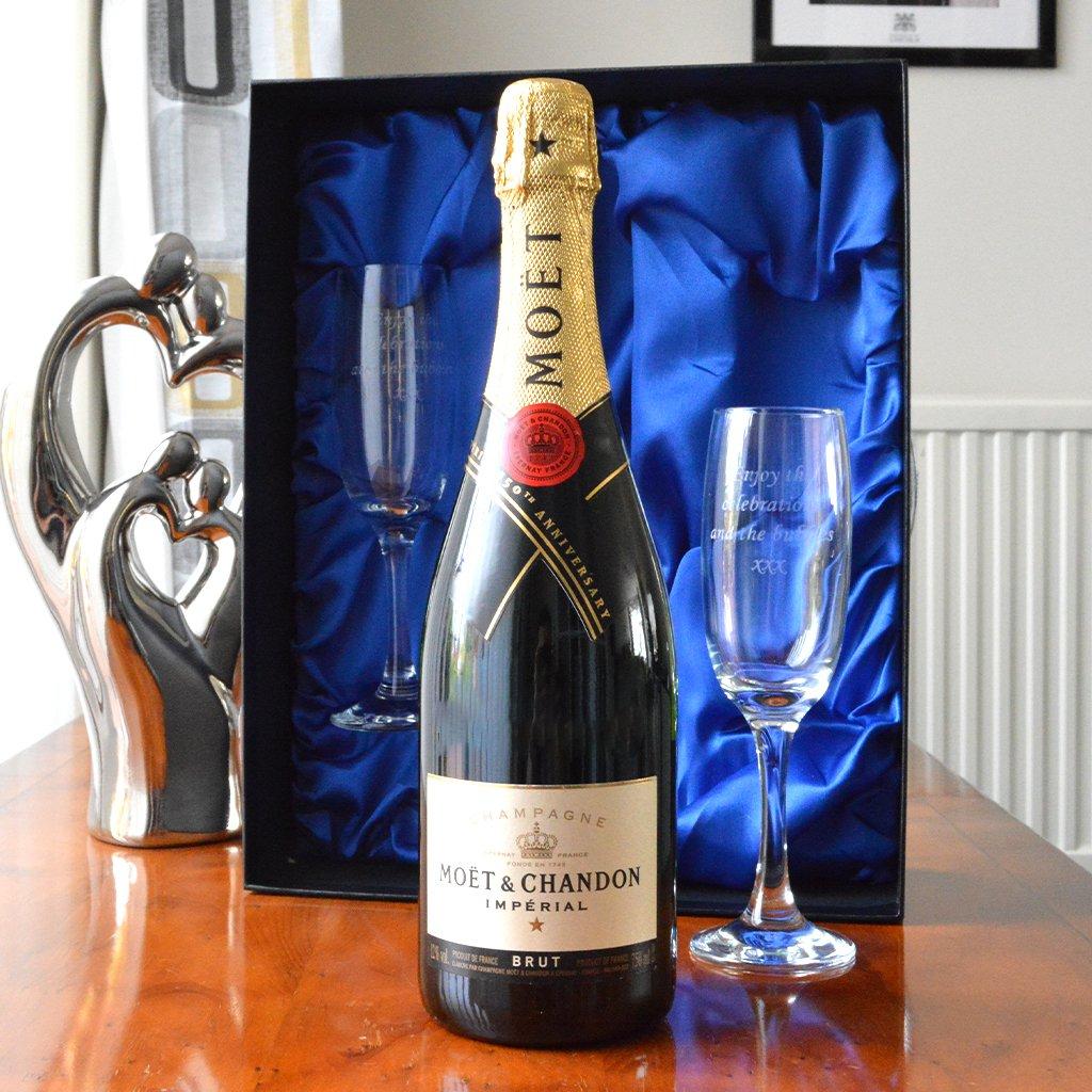 Moet and Chandon Champagne with Engraved Flutes in Presentation Box