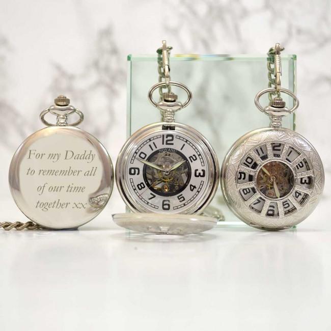 Personalised Pocket Watch Silver and Black Dial