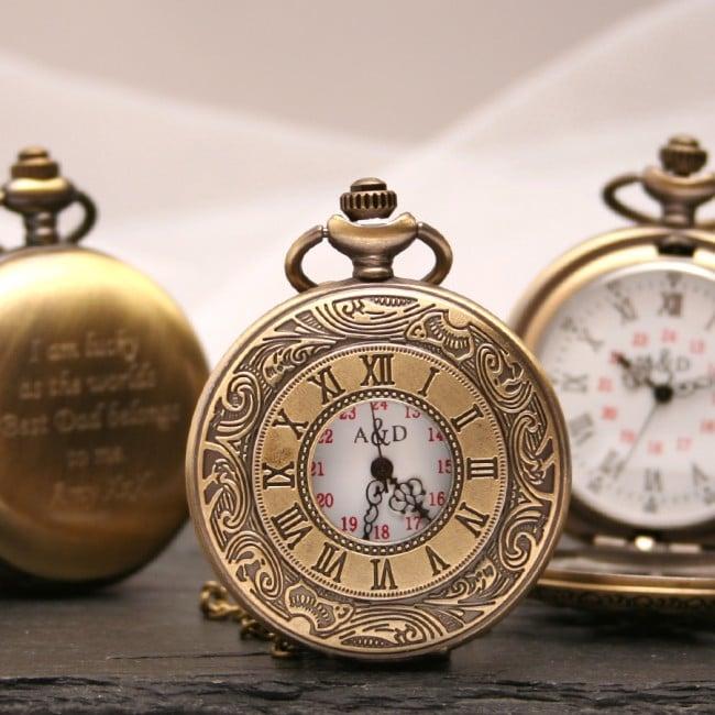 Personalised Bronze Pocket Watch Intricate Design