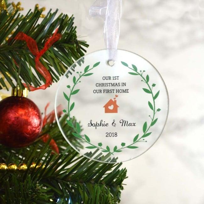 Personalised Christmas Glass Bauble 1st Home Design