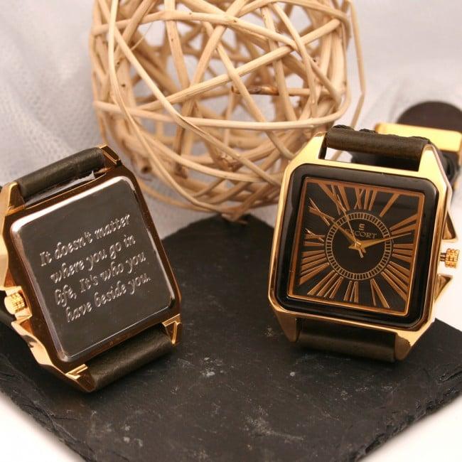 Designer Effect Square Wrist Watch in Gold Finish