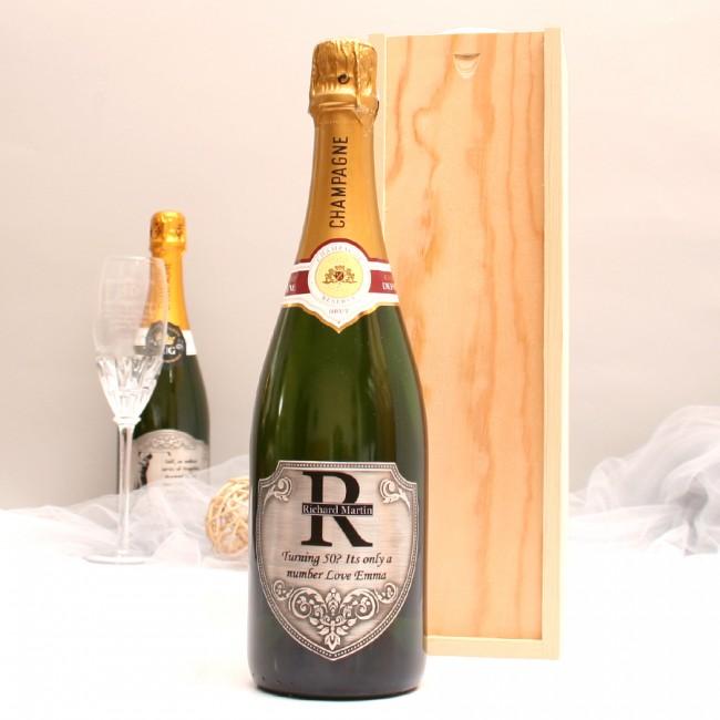 Personalised Brut Champagne Gift With Pewter Monogram Label