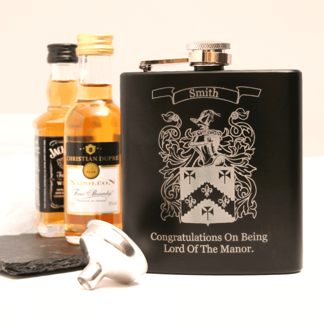 Personalised Hip Flask With Your Family Crest